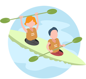 an icon of a couple kayaking that represents the Freedom stage on AllGen's Path to Financial Freedom
