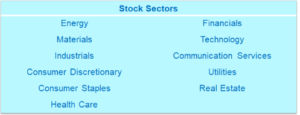 table showing different stock sectors